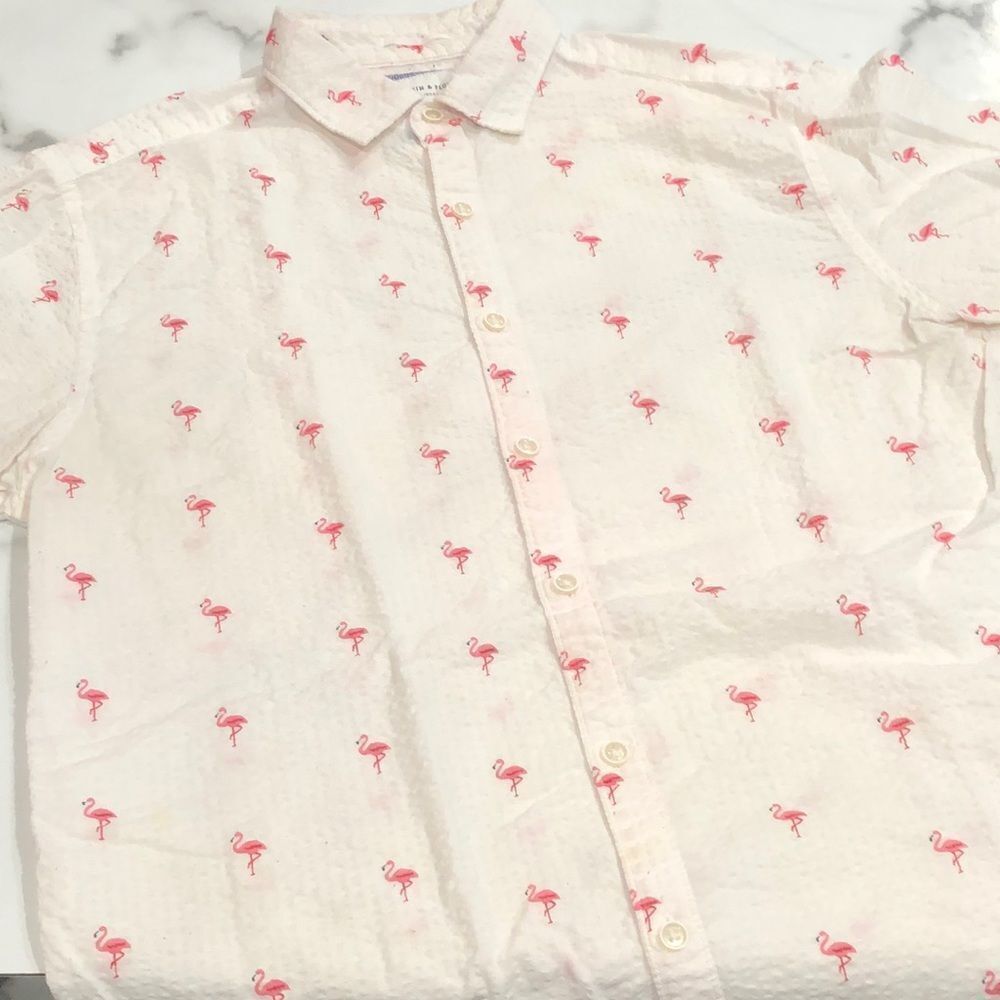 Denim & Flower Slim Fit Cotton Flamingo Short Sleeve Button Up Mens Small